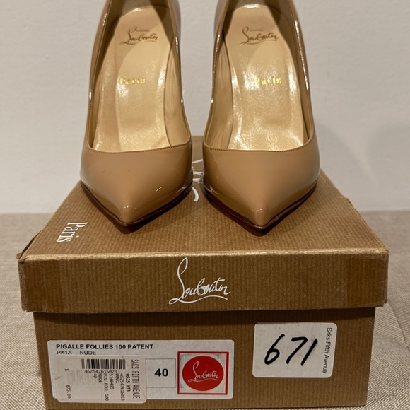 Authentic Christian Louboutin Pigalle Follies 100 Patent Pumps Nude EU40/US8-8.5 - Picture 9 of 11